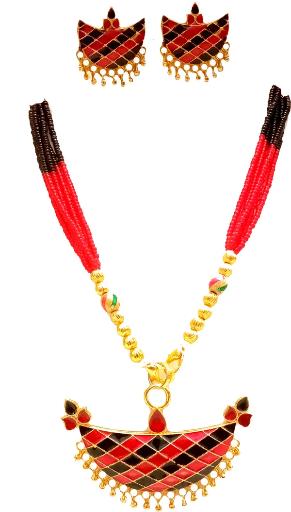 Assamese_Traditional_Red-_Black_Colour_Joonbiri_Jewellery_Set_For_Women